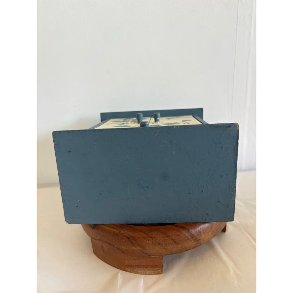 Vintage Hand Painted Wooden Cottagecore Jewelry Box Cabinet Floral Folk Art blue